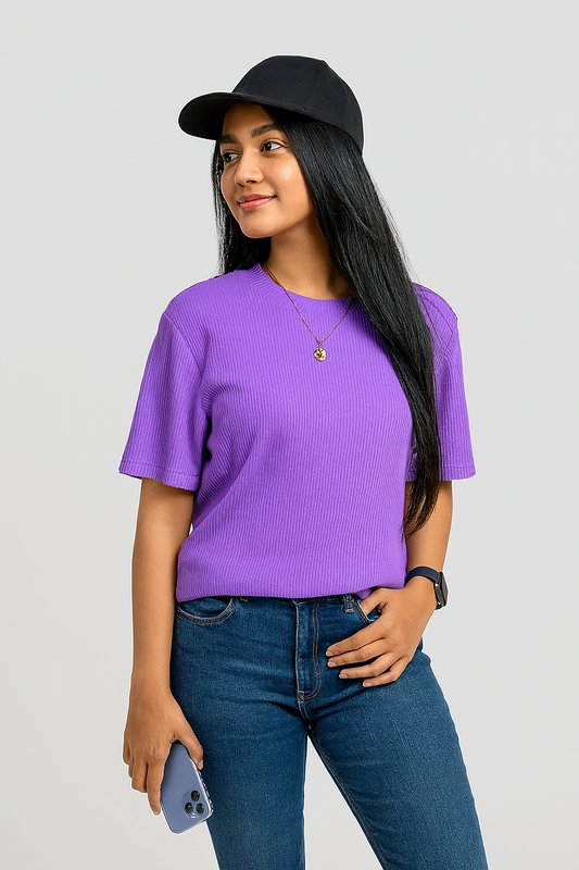 Premium Quality RIB T-shirt for Women - Purple
