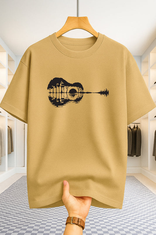 Drop Shoulder T-shirt - Guitar - Beige