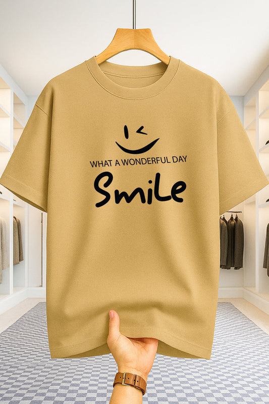 Drop Shoulder T-shirt - Smile - Beige