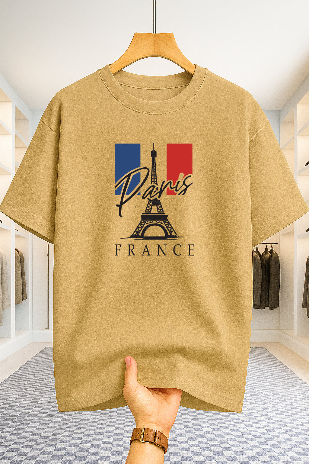 Drop Shoulder T-shirt - Paris Tower - Beige