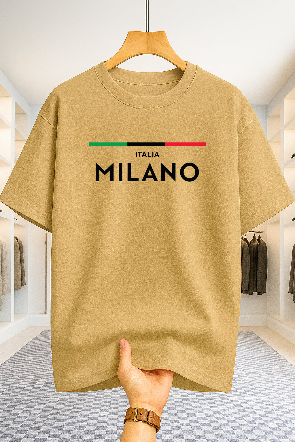 Drop Shoulder T-shirt - Milano Stripe - Beige