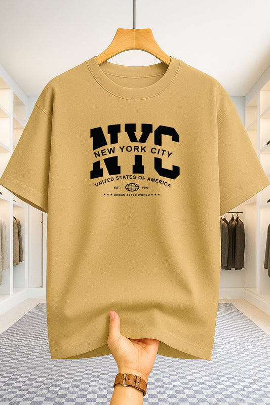 Drop Shoulder T-shirt - NewYork City - Beige