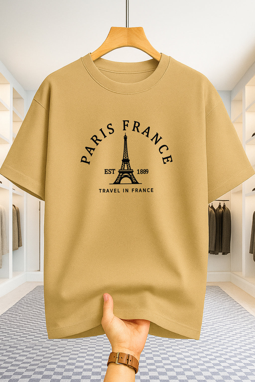 Drop Shoulder T-shirt - Paris 1889 - Beige