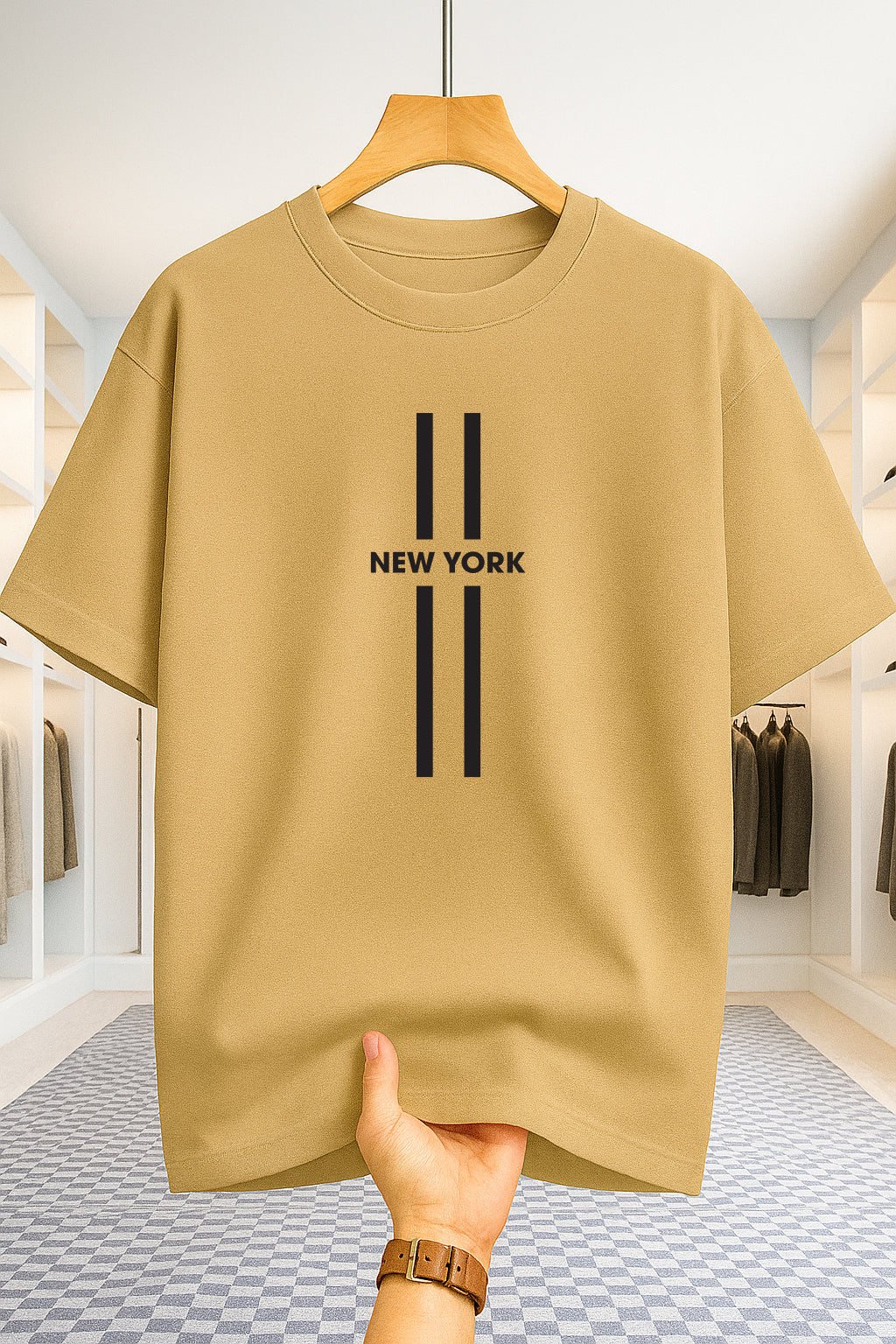 Drop Shoulder T-shirt - NewYork - Beige