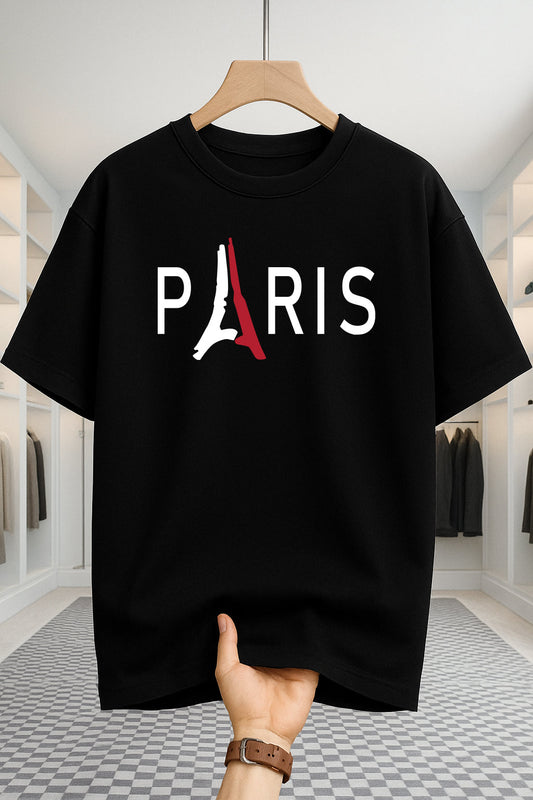 Drop Shoulder T-shirt - Paris 2 - Black
