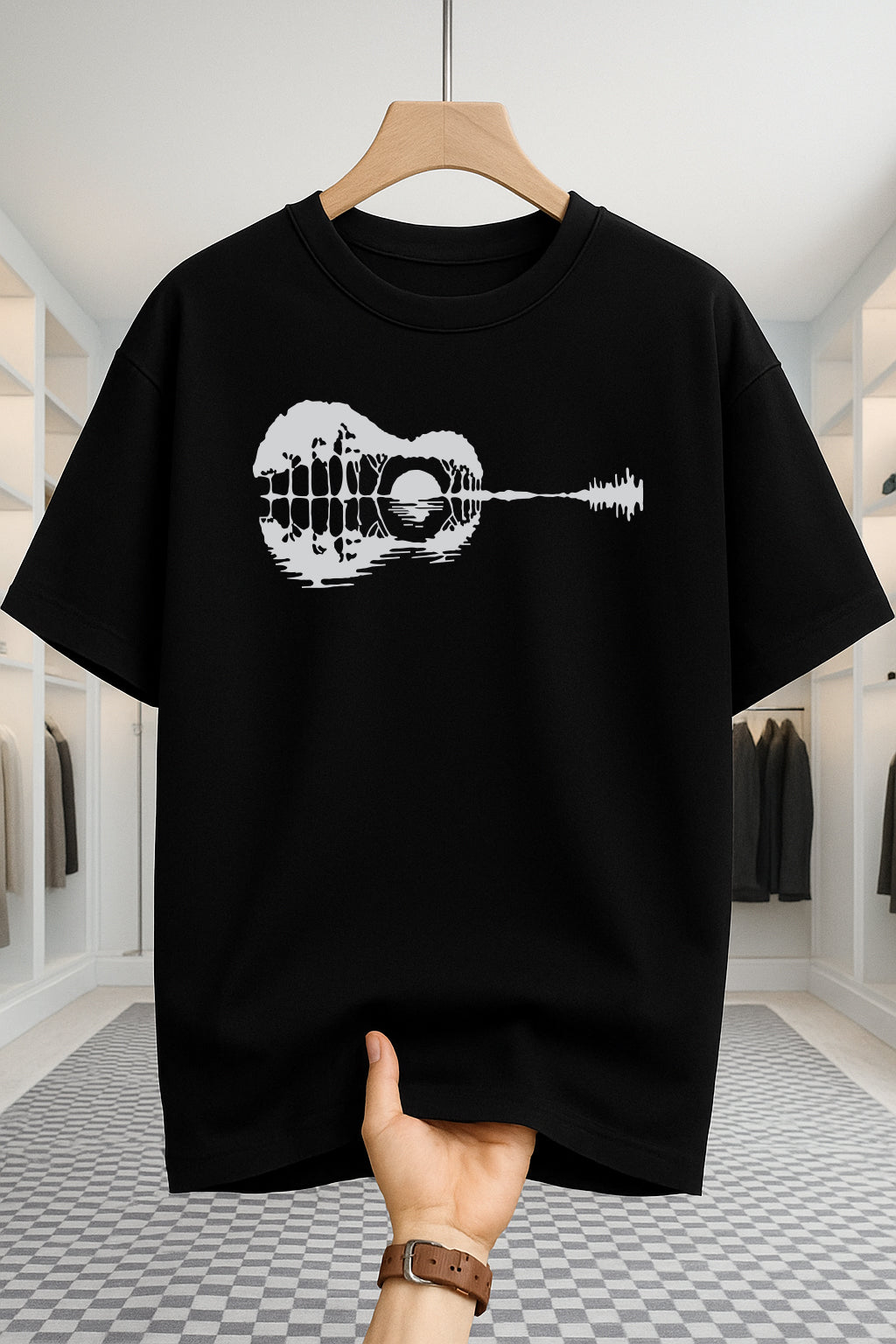 Drop Shoulder T-shirt - Guitar - Black
