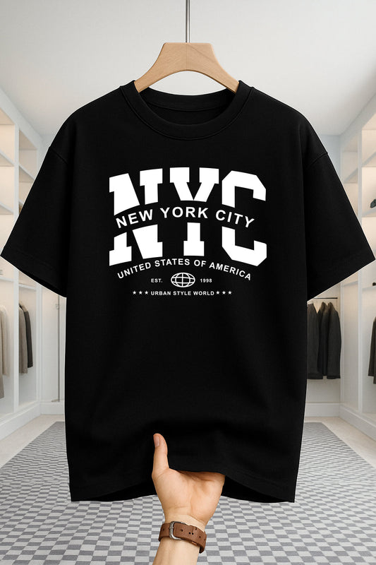 Drop Shoulder T-shirt - NewYork City - Black