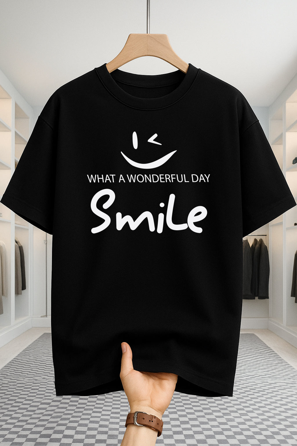 Drop Shoulder T-shirt - Smile - Black