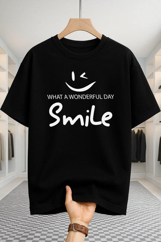 Drop Shoulder T-shirt - Smile - Black