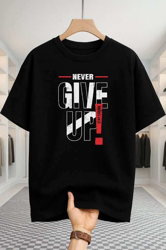 Drop Shoulder T-shirt - Never Give UP - Black