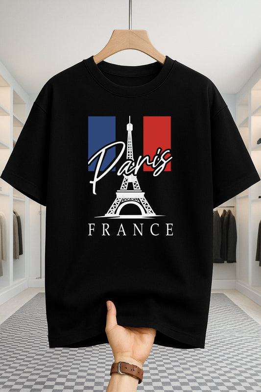 Drop Shoulder T-shirt - Paris Tower - Black