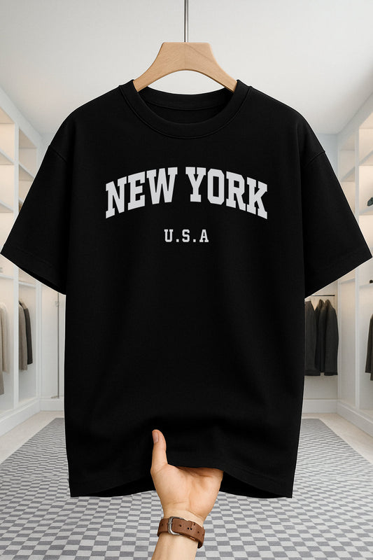 Drop Shoulder T-shirt - NewYork U.S.A - Black