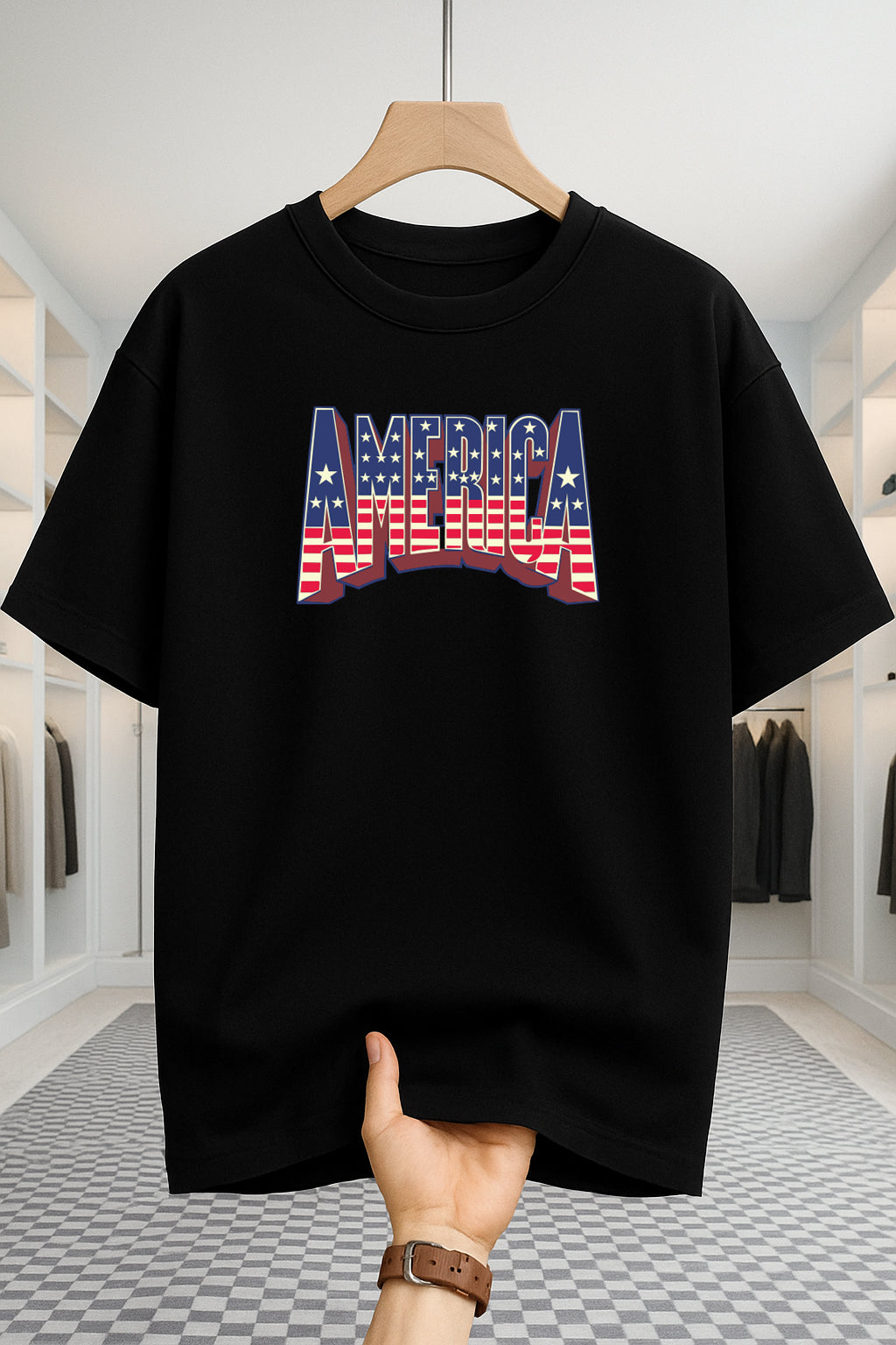 Drop Shoulder T-shirt - America - Black