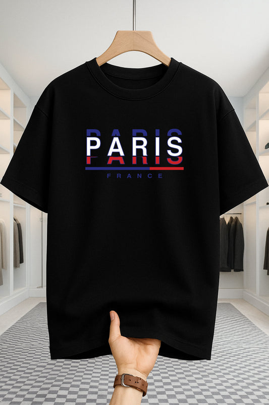 Drop Shoulder T-shirt - Paris F.R.A.N.C.E - Black