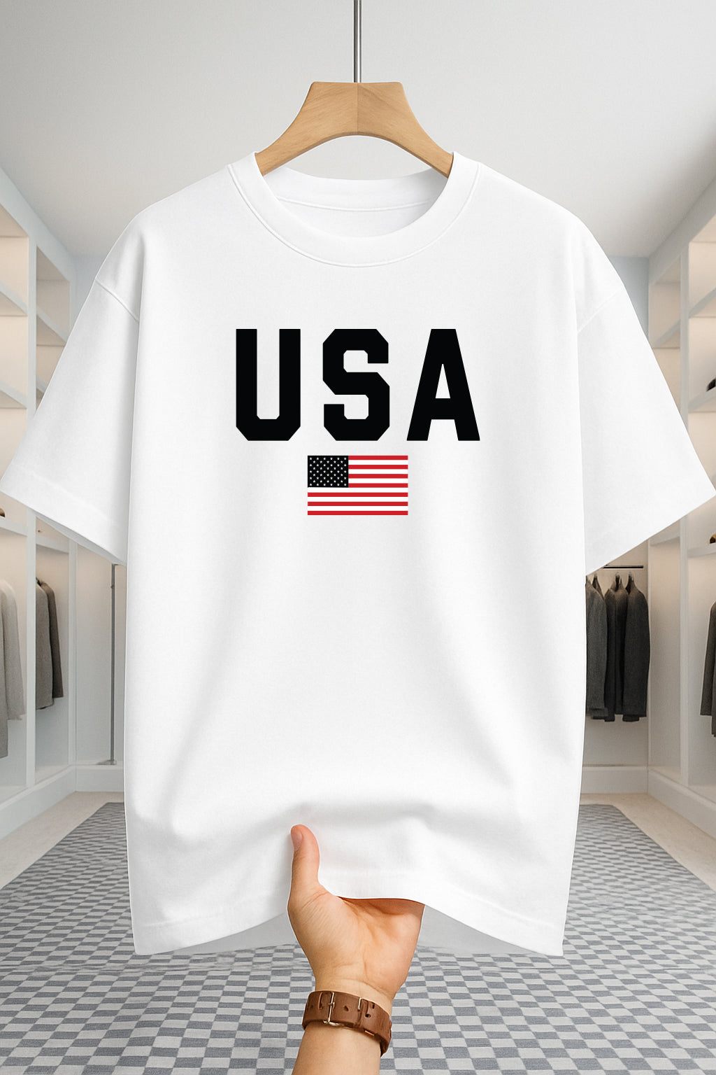 Drop Shoulder T-shirt - USA - White