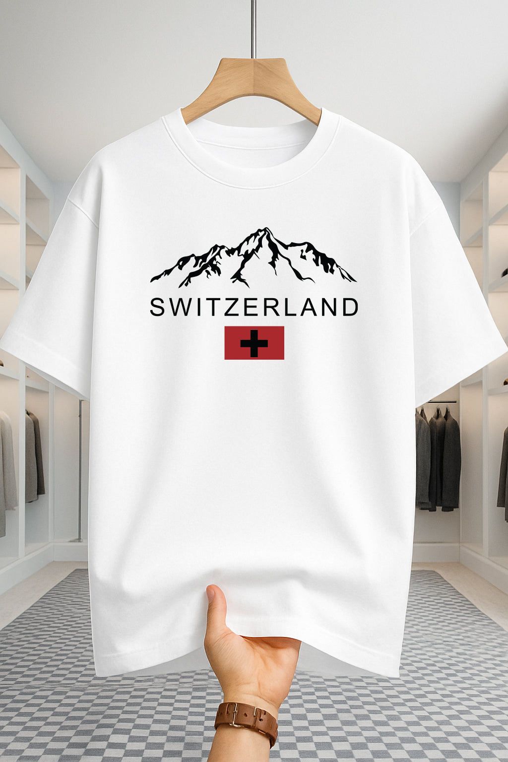 Drop Shoulder T-shirt - Switzerland - White