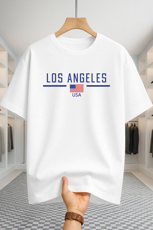 Drop Shoulder T-shirt - Los Angeles USA - White