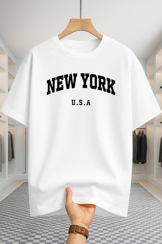 Drop Shoulder T-shirt - NewYork U.S.A - White