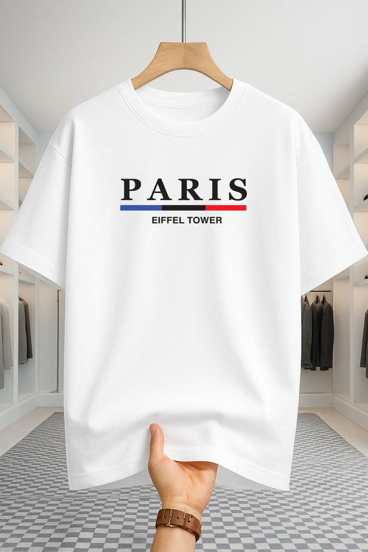 Drop Shoulder T-shirt - Paris Stripe - White