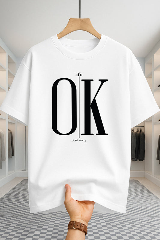 Drop Shoulder T-shirt - OK - White