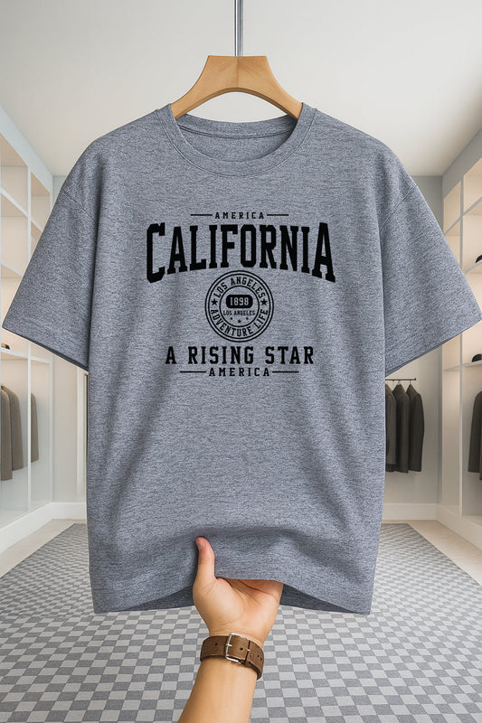 Drop Shoulder T-shirt - California U.S.A - Ash