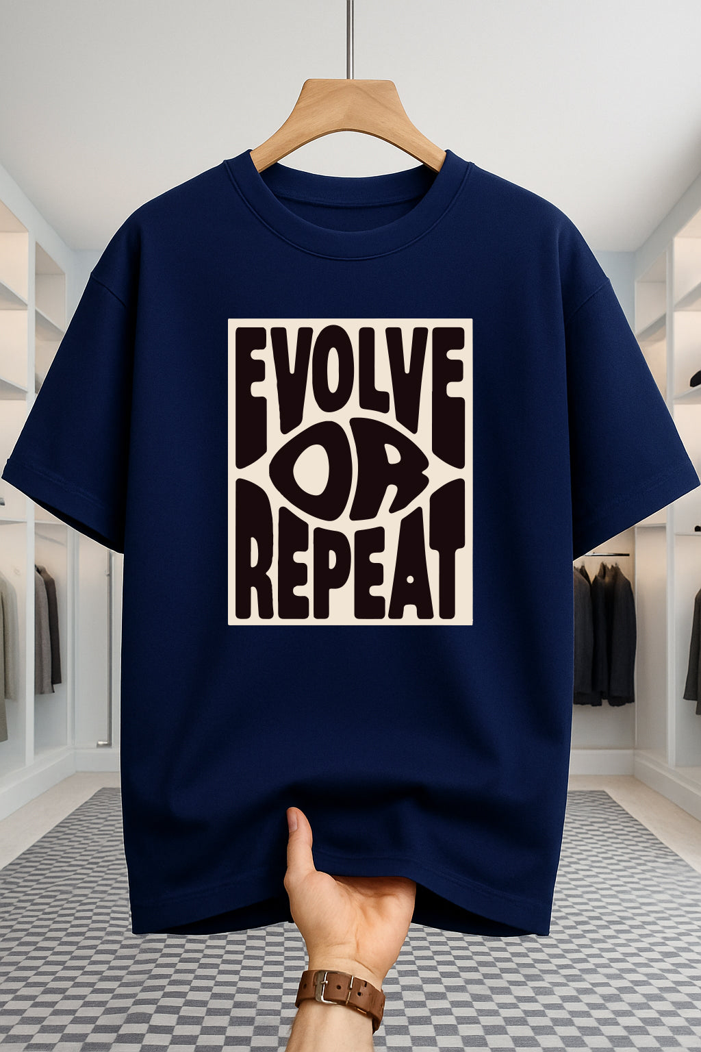 Drop Shoulder T-shirt - Evolve - Navy Blue