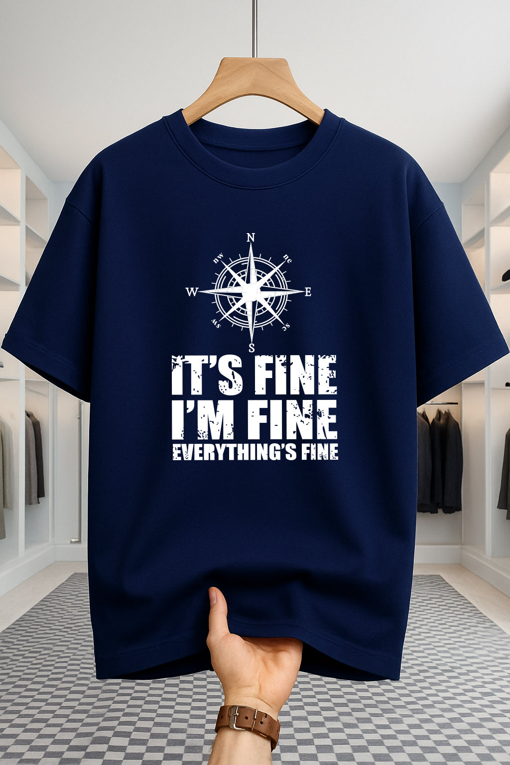 Drop Shoulder T-shirt - Its Fine - Navy Blue