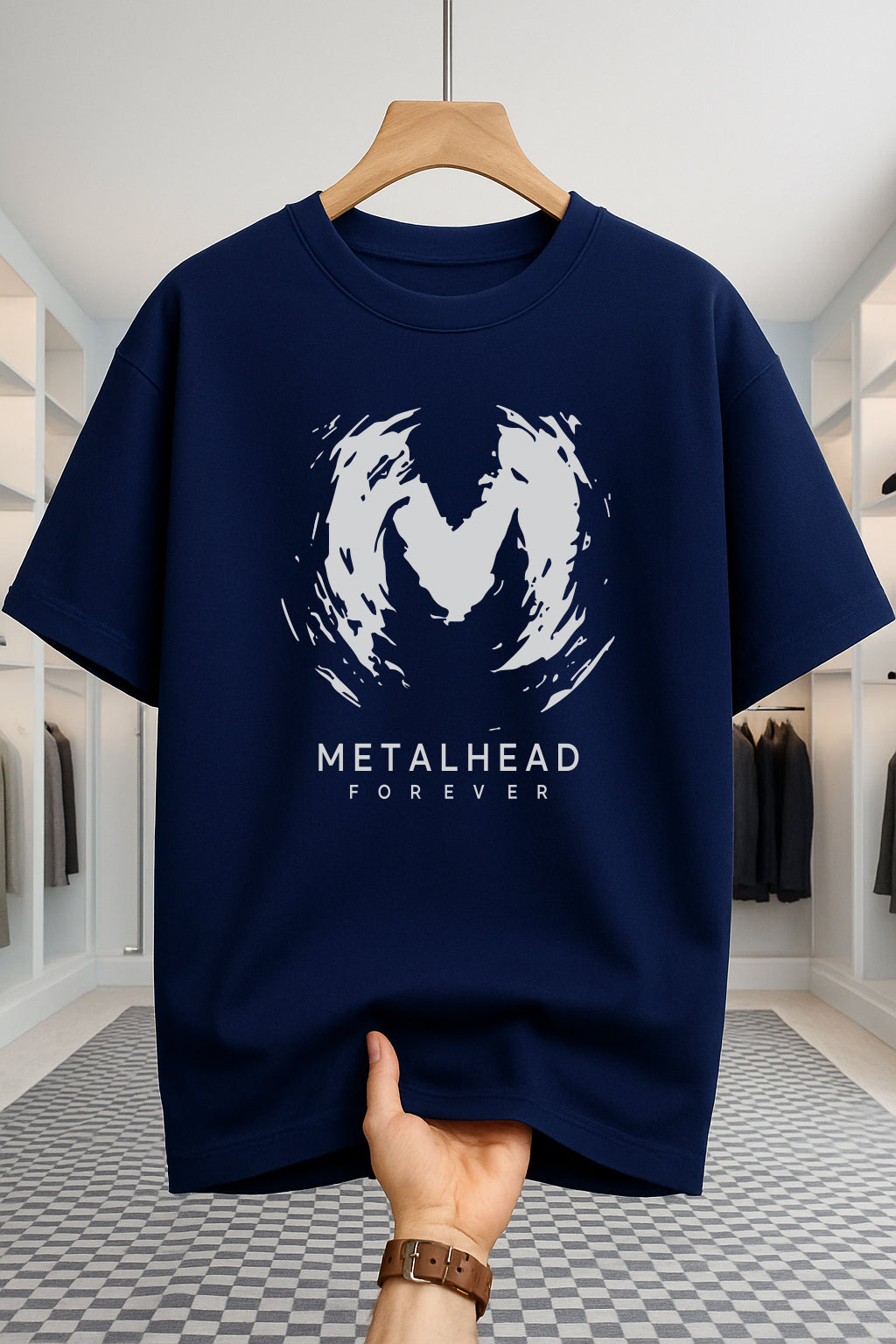 Drop Shoulder T-shirt - Metalhead - Navy Blue
