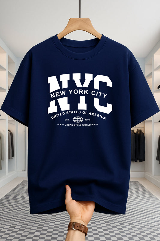Drop Shoulder T-shirt - NewYork City - Navy Blue