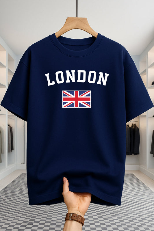 Drop Shoulder T-shirt - London - Navy Blue