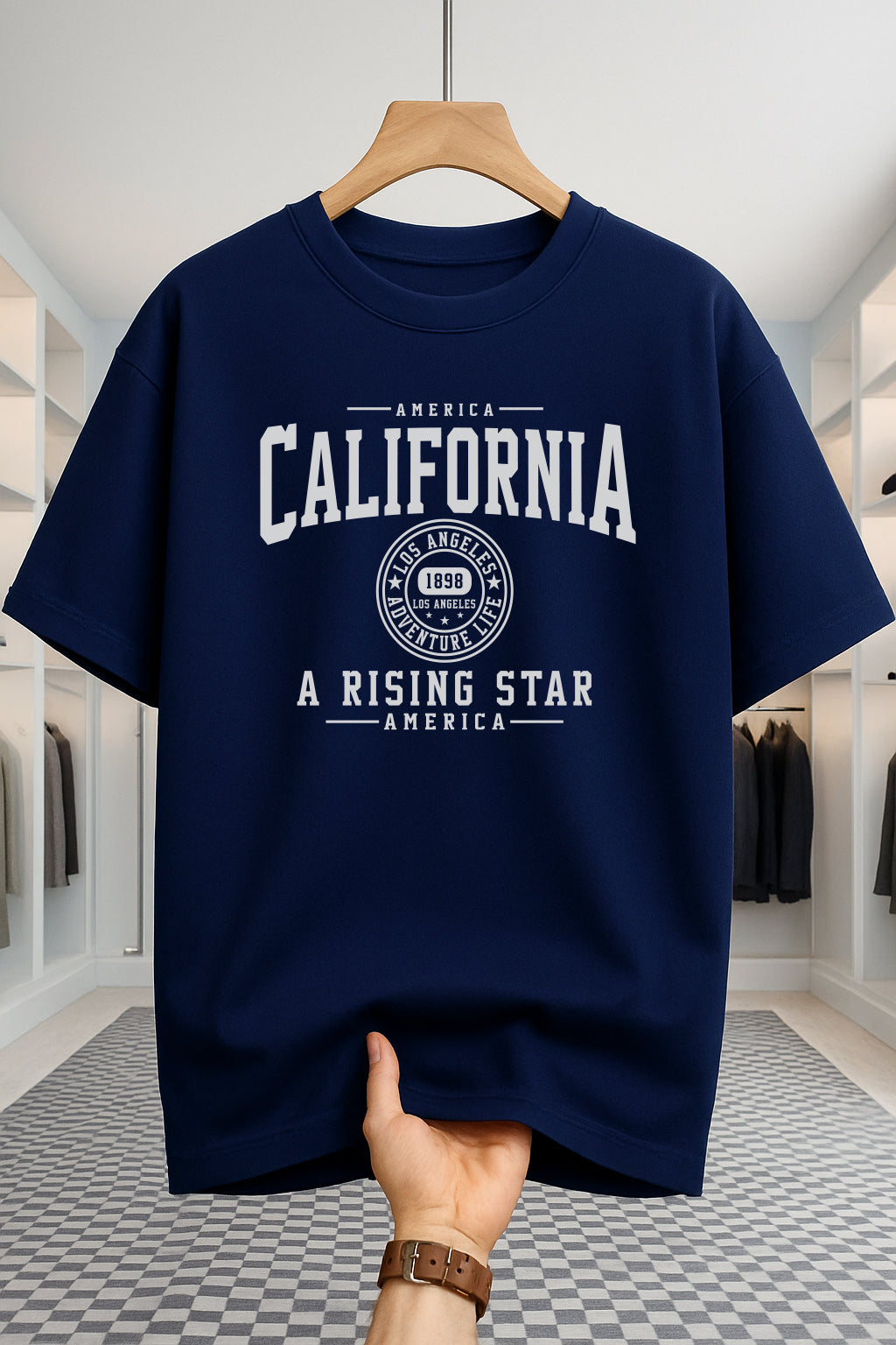 Drop Shoulder T-shirt - California U.S.A - Navy Blue