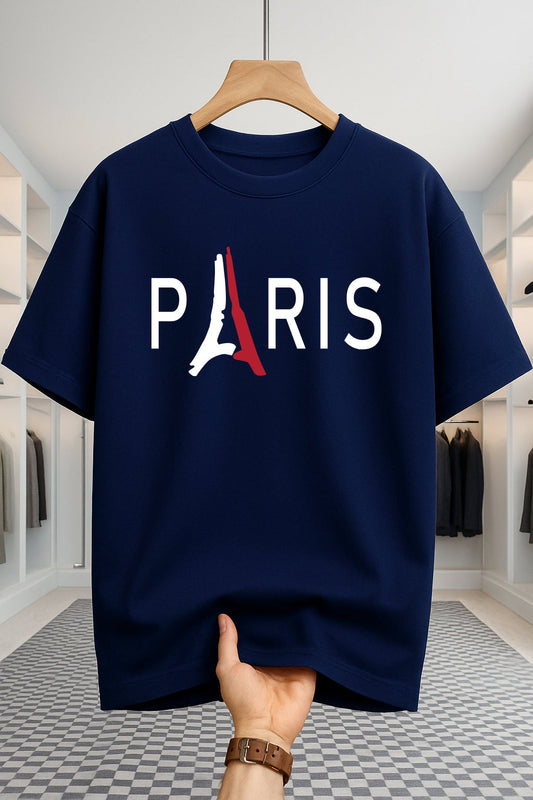 Drop Shoulder T-shirt - Paris 2 - Navy Blue