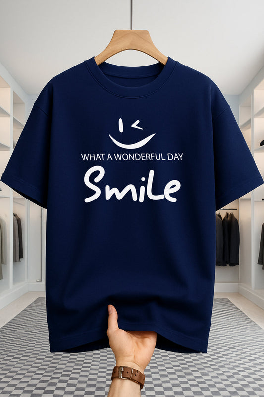 Drop Shoulder T-shirt - Smile - Navy Blue