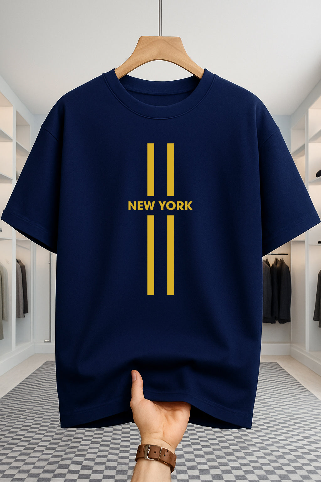 Drop Shoulder T-shirt - NewYork - Navy Blue