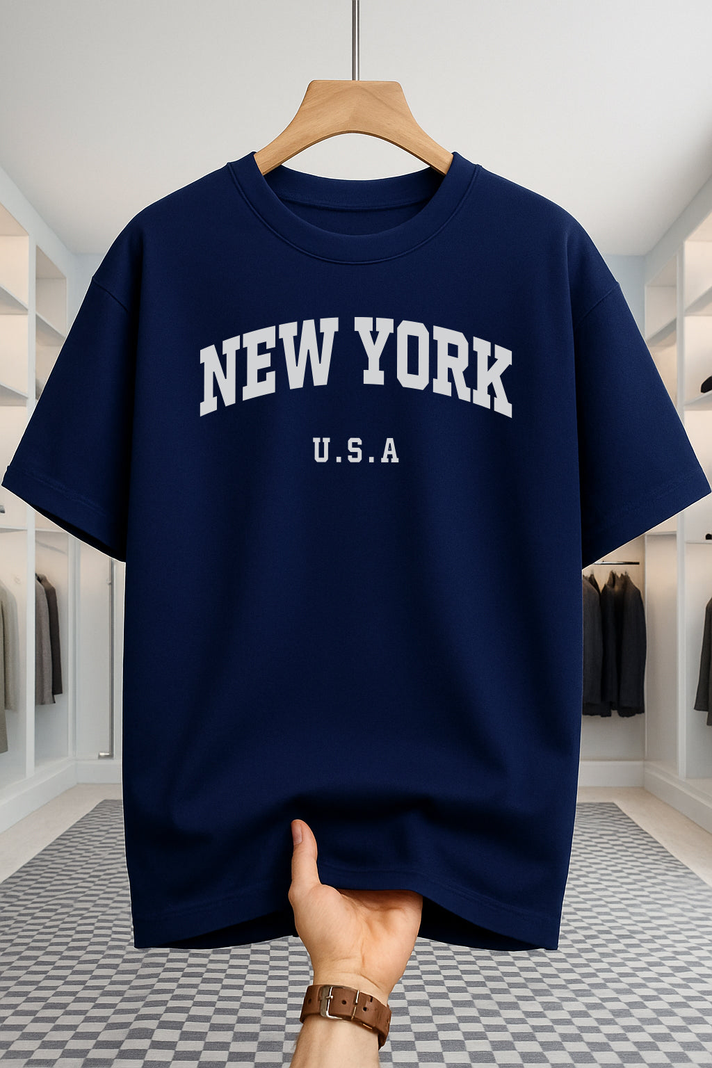 Drop Shoulder T-shirt - NewYork U.S.A - Navy Blue