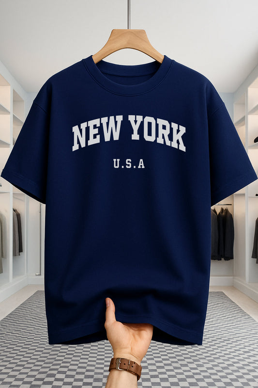 Drop Shoulder T-shirt - NewYork U.S.A - Navy Blue