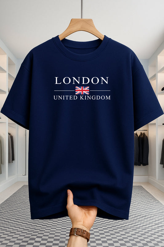 Drop Shoulder T-shirt - London UK - Navy Blue