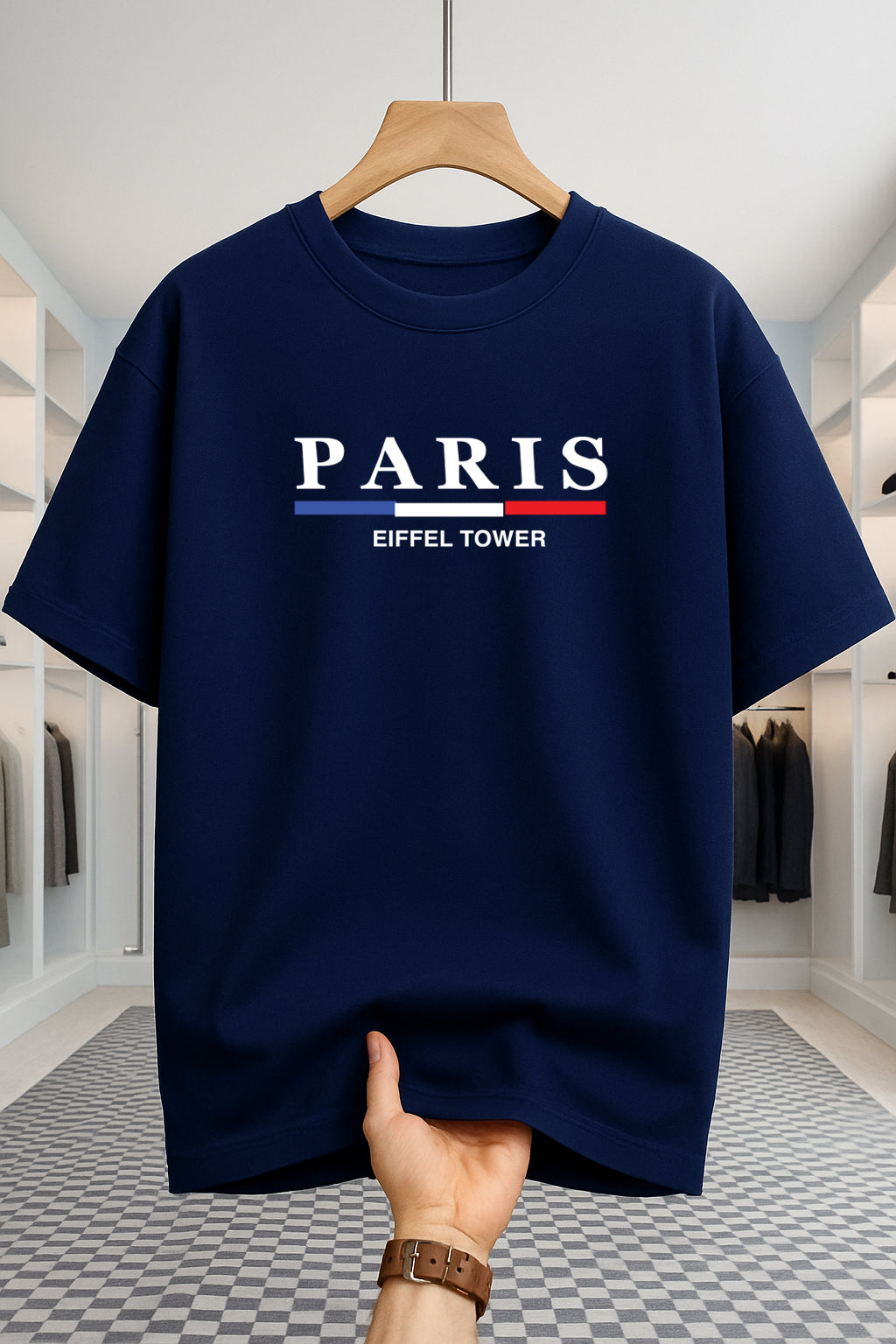 Drop Shoulder T-shirt - Paris Stripe - Navy Blue