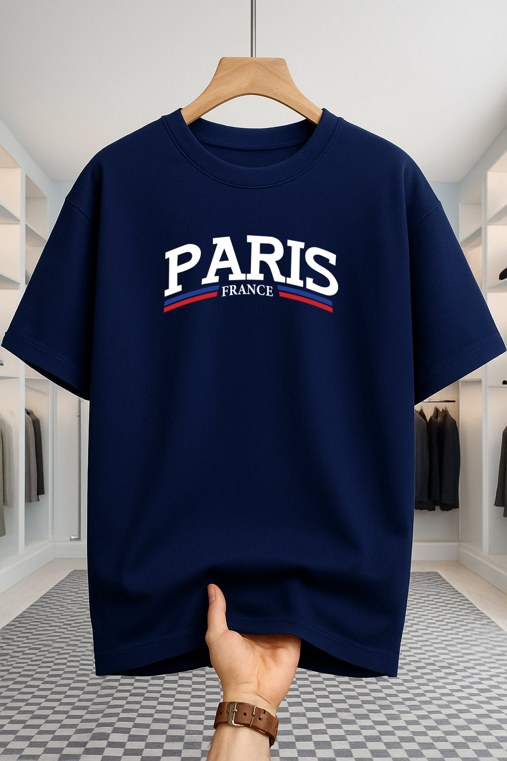 Drop Shoulder T-shirt - Paris 2 Stripe - Navy Blue