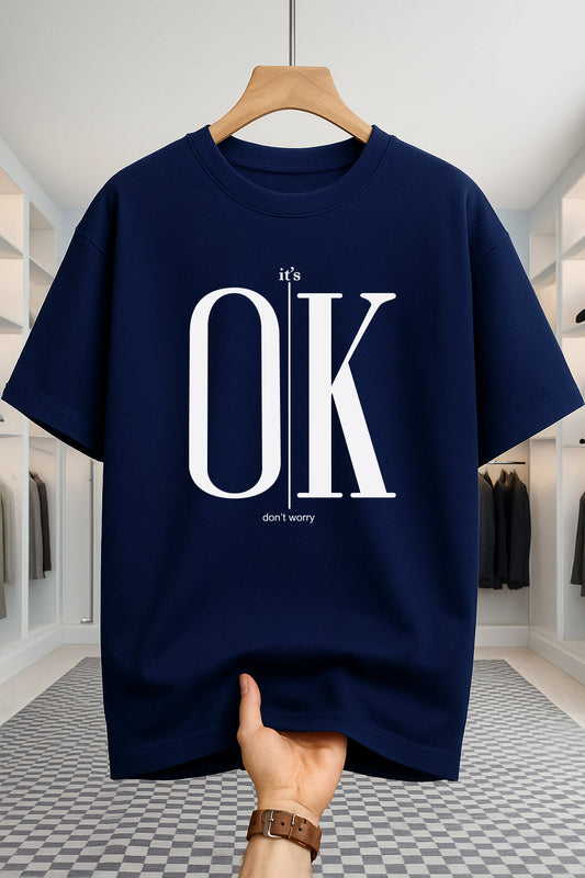 Drop Shoulder T-shirt - OK - Navy Blue