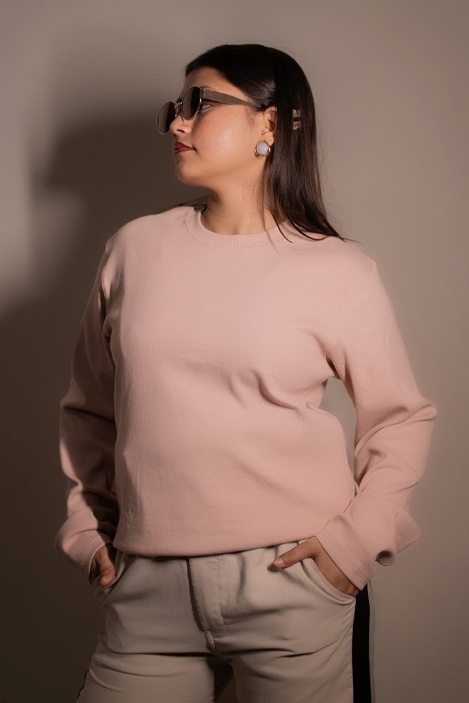 Women's  RIB Cotton Full Sleeve T-shirt - Magenta