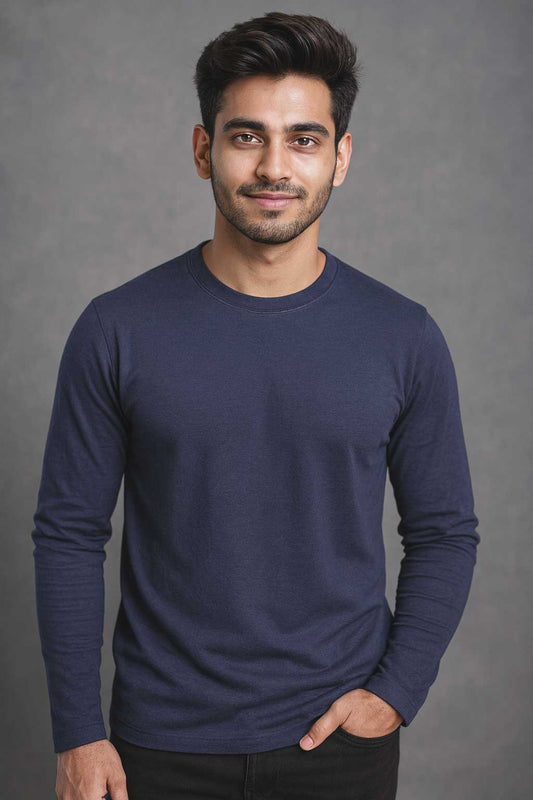 Premium Quality Full Sleeve T-shirt - Navy Blue