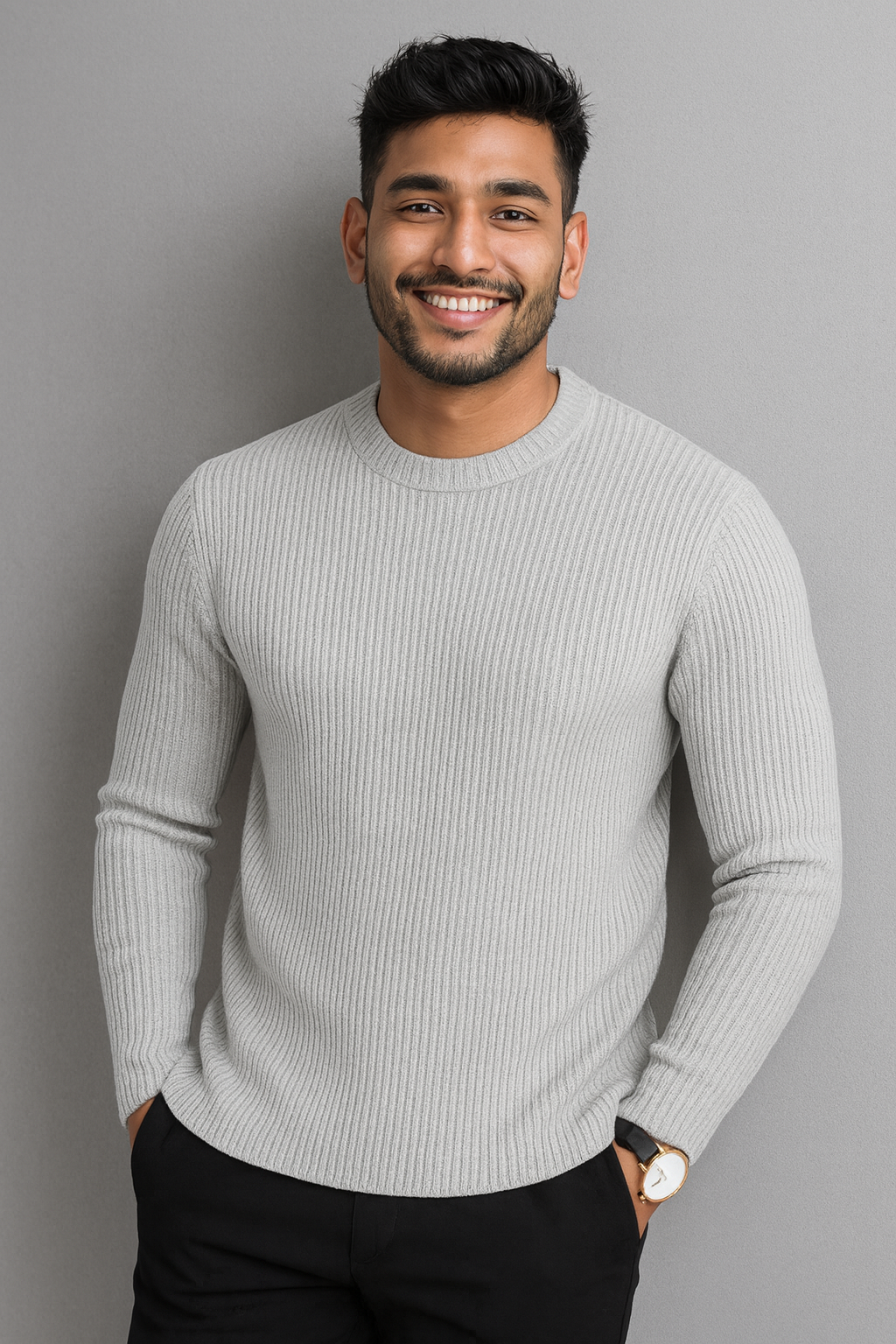 Premium RIB Cotton Full Sleeve T-shirt - Off White