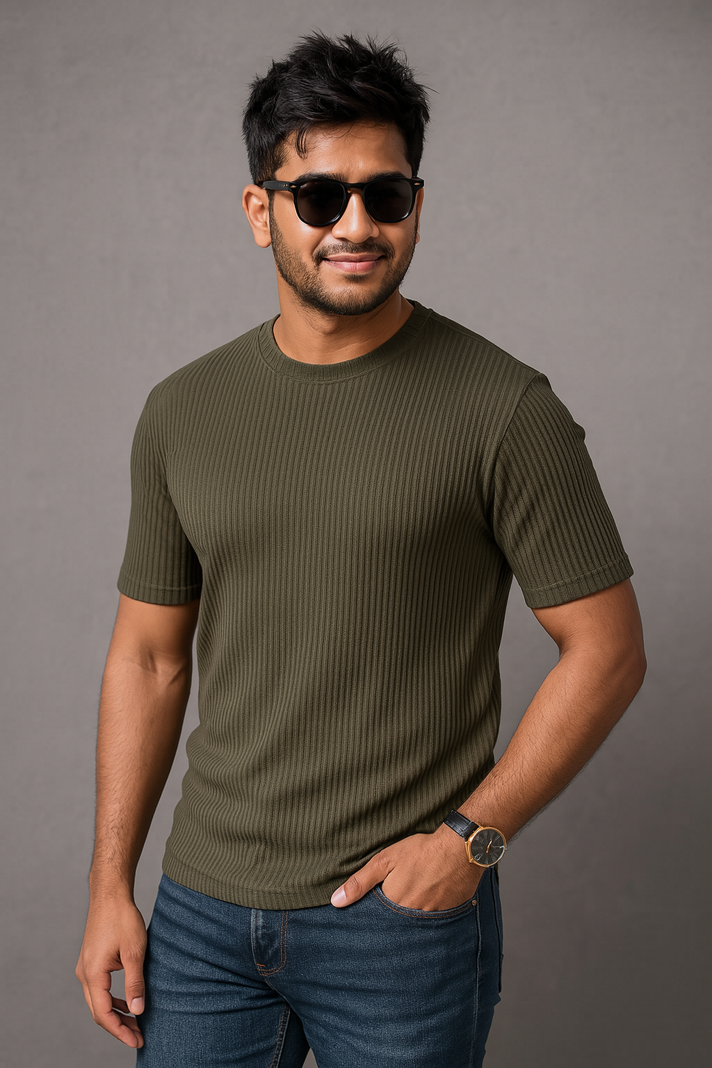 Premium Quality RIB T-shirt - Olive