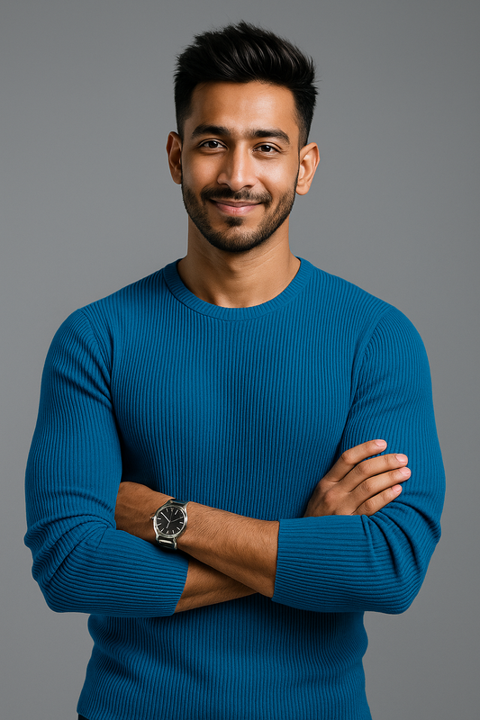 Premium RIB Cotton Full Sleeve T-shirt - Petrol