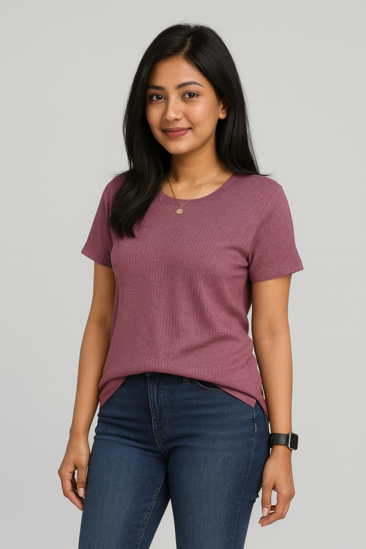 Premium Quality RIB T-shirt for Women - Dull Purple