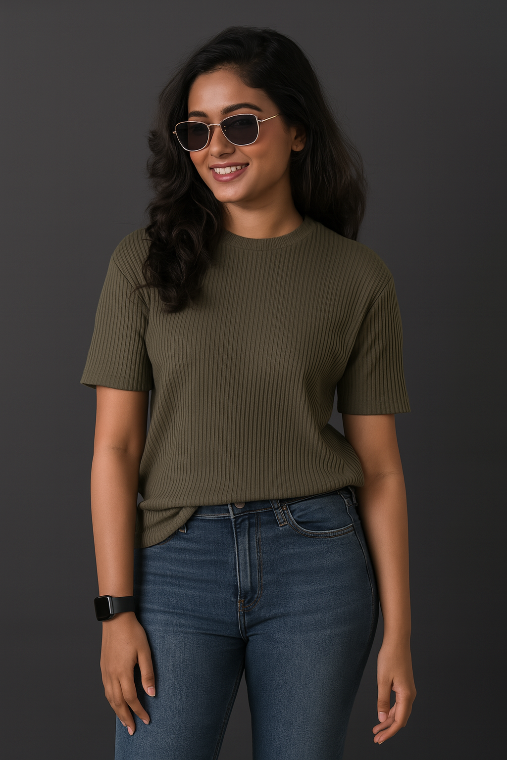 Premium Quality RIB T-shirt for Women - Olive