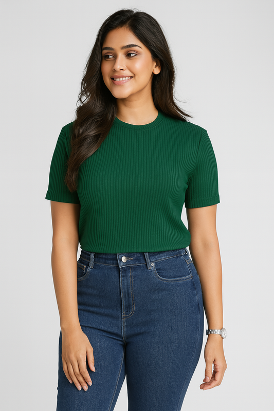Premium Quality RIB T-shirt for Women - Olive Green
