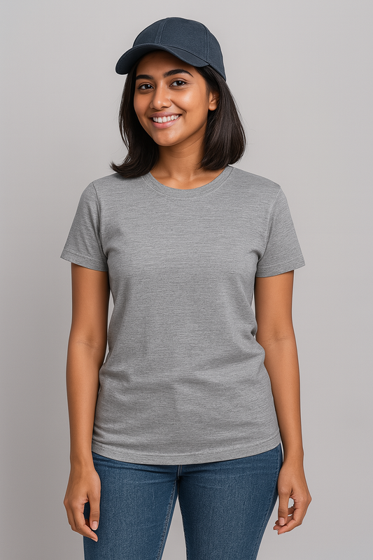 Premium Quality Solid T-shirt for Women - Ash