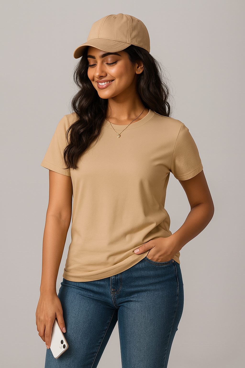 Premium Quality Solid T-shirt for Women - Beige